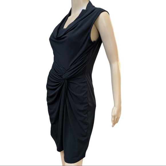 WORTHINGTON PETITE STRETCH DRAPED WRAP BODYCON‎ BLACK DRESS SIZE PM - Picture 3 of 12